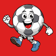 soccer groovy style cute cartoon character with face, arms and legs, vector illustration