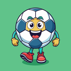 soccer groovy style cute cartoon character with face, arms and legs, vector illustration