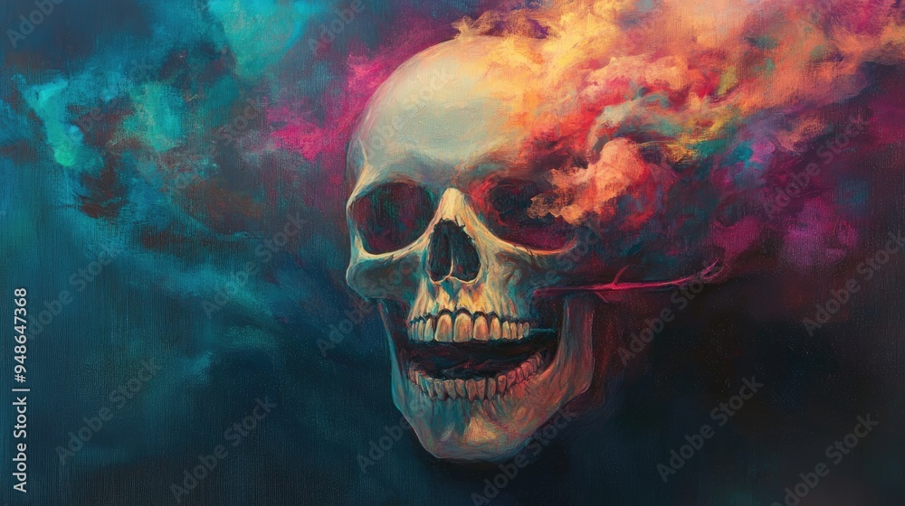 Canvas Prints A Skull Engulfed in Colorful Smoke