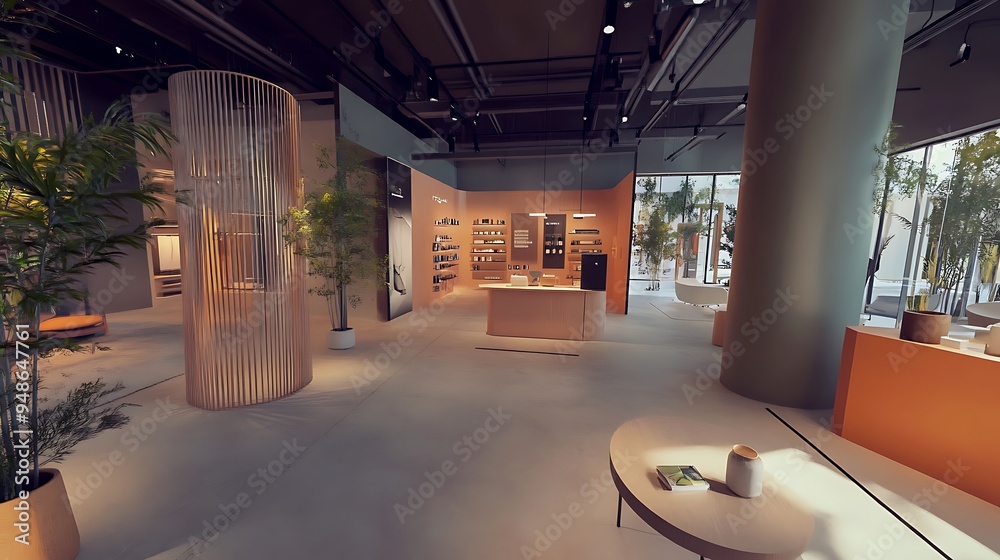 Poster Immersive Online Shopping Platform with 360-Degree Product Views and Adaptive Virtual Space, High-Tech and User-Centric Environment, Photo Realistic