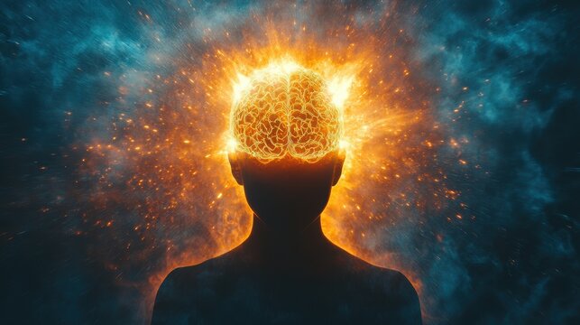 an image of a shadowy figure emitting vibrant brain waves, representing mind control and probing the depths of consciousness