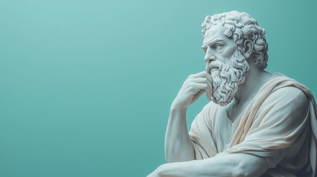 Statue of a philosopher sitting and thinking