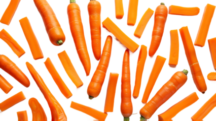carrot sticks cut isolated on transparent background PNG.