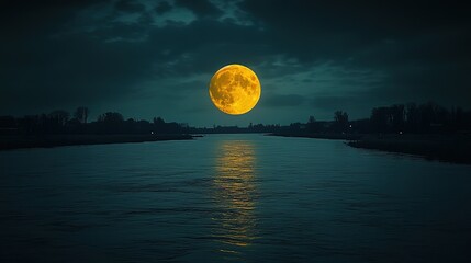 Big mystical moon over the river or like. Once in a Blue Moon.