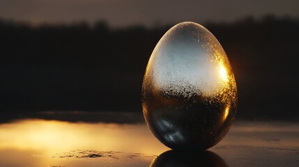 Obraz premium Metallic Egg Against a Sunset Backdrop