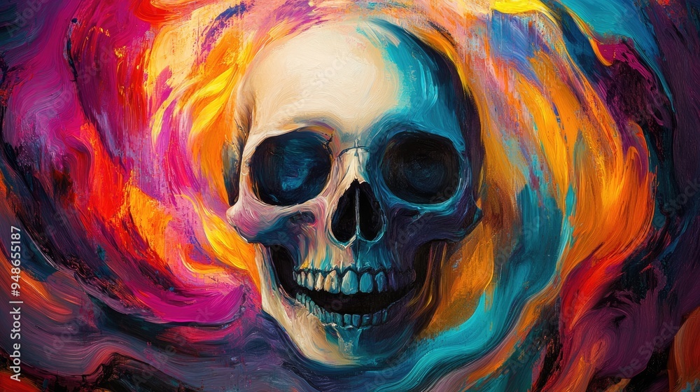 Sticker Abstract Painting of a Skull with Vivid Colors