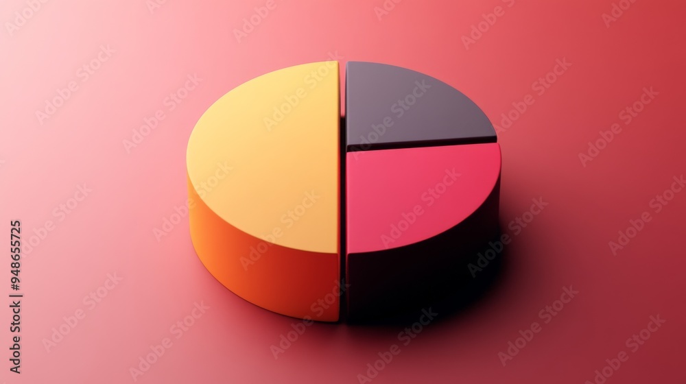 Aufkleber A minimalist 3D pie chart with a monochromatic color scheme, showcasing different data segments with clean lines and smooth surfaces.