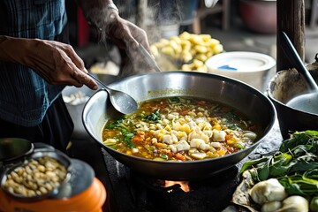 Man scoop indonesia sayur asem or sweet sour soup