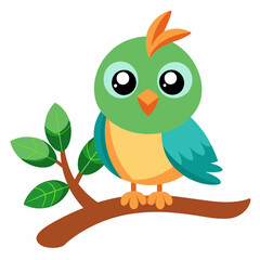 Cute cartoon bird on tree vector illustration on white background