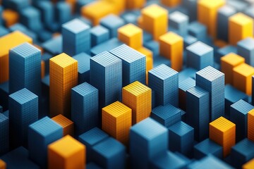 Obraz premium A cityscape made of blue and yellow cubes