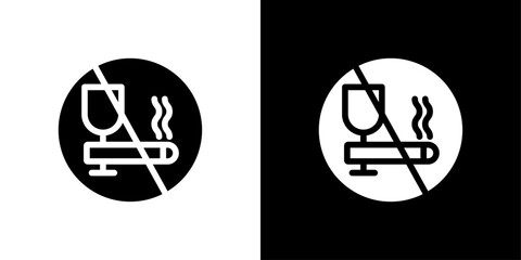 No alcohol and cigarettes icon Flat fill set collection