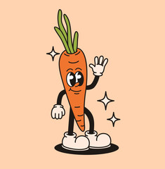 Groovy retro character carrot. Flat vector illustration.