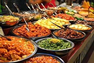 Fototapeta premium Malay traditional food with multicolor and flavor display in a restaurant