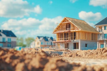Blur background of new residential house under construction in a suburban area. with generative ai