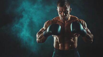 Obraz premium man, boxing and fitness of portrait on studio background, power workout and fist impact of mma fight