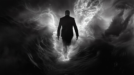 Obraz premium pastor scary horror disturbed surreal, element halo, dark, slime, echo black, realistic photography