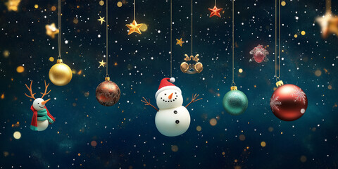 Fototapeta premium Abstract Christmas background with snowman and Christmas bells