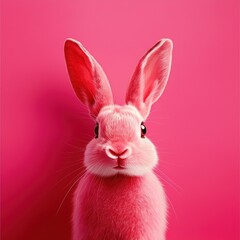 Obraz premium Adorable Pink Bunny Portrait on a Vibrant Colorful Pink Background