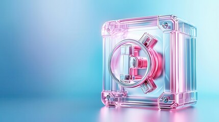 Glass safe with neon light, representing security and data protection.