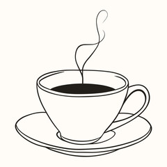 Cup of coffee icon on hand drawn doodle style. Abstract line art vector illustration in black and white colors