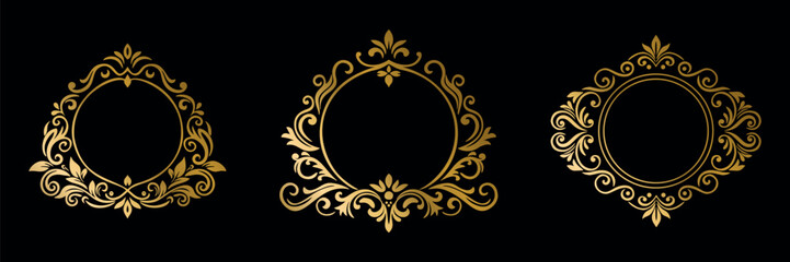 Vintage gold typographic decorative ornament and frame design elements. vector illustration