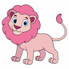 Pink Lion Vector Illustration on White Background