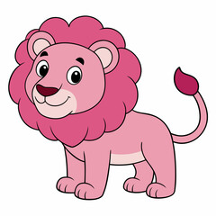 Pink Lion Vector Illustration on White Background