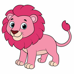 Pink Lion Vector Illustration on White Background