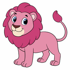 Pink Lion Vector Illustration on White Background