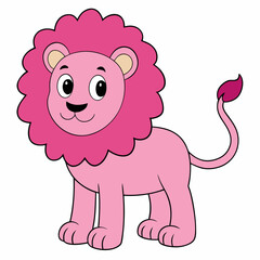 Pink Lion Vector Illustration on White Background