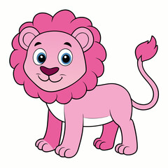 Pink Lion Vector Illustration on White Background