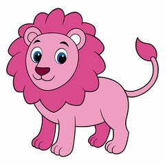 Pink Lion Vector Illustration on White Background