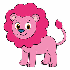 Pink Lion Vector Illustration on White Background