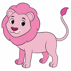 Pink Lion Vector Illustration on White Background