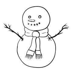 Line art snowman with a christmas ornament