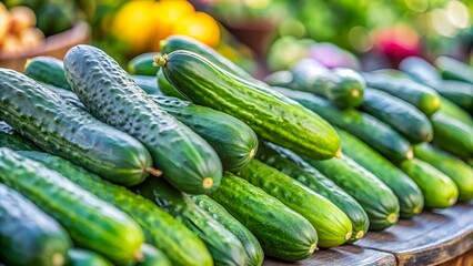 Fresh Green Cucumbers on Wooden Surface.