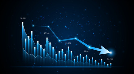 Downward trend of business graph or investment concept with decreasing profits. company downward arrow