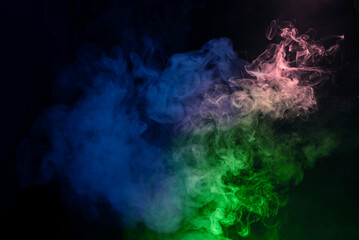 Blue and pink steam on a black background.