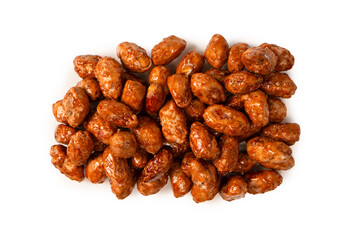 Tasty sweet roasted peanuts isolated on a white background.