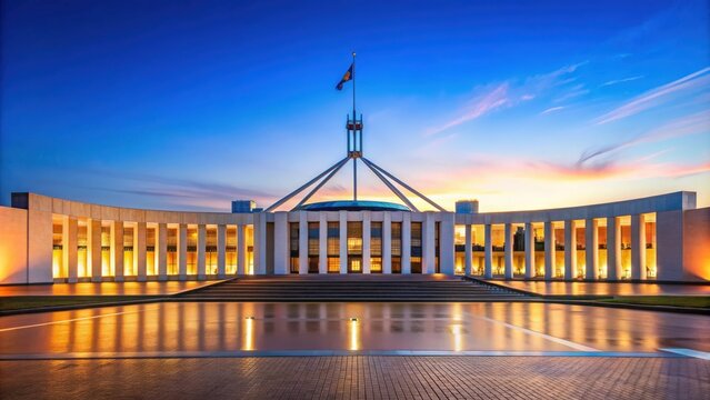 Iconic Australian Parliament House in Canberra, Canberra, Australia, government, politics, landmark, architecture, flag