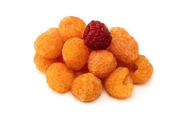 Tasty fresh raspberry isolated on a white background. Top view.