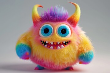 Obraz premium 3D monster character with bold colors standing against a white background under studio lighting.