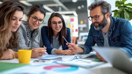 Business team collaborating on a financial project 