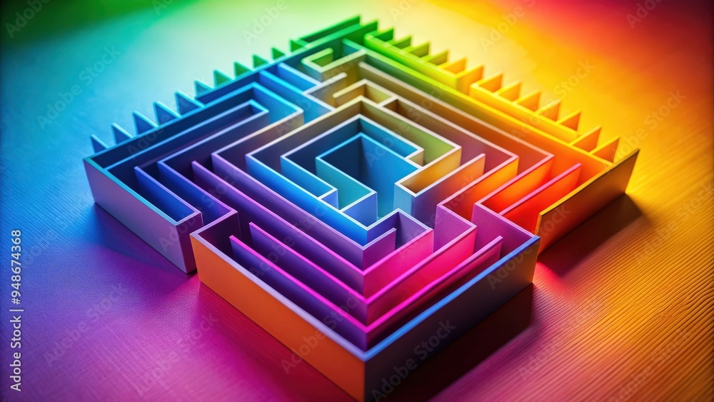 Leinwandbilder abstract folded paper maze effect with bright colorful gradient background in rendering, abstract, f