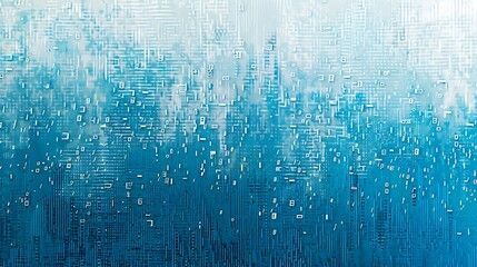 A creative depiction of random ASCII symbols in white and light grey, arranged in abstract formations over a vibrant blue backdrop, giving the appearance of a retro digital screen