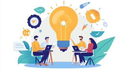 A group of people sitting around a table with a light bulb in the middle