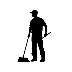 vector silhouette of a janitor