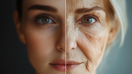Split face of a young woman