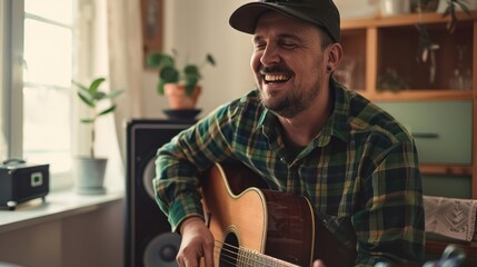 The man playing guitar