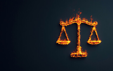 A fiery depiction of the scales of justice, symbolizing law, balance, and fairness in a captivating visual representation.